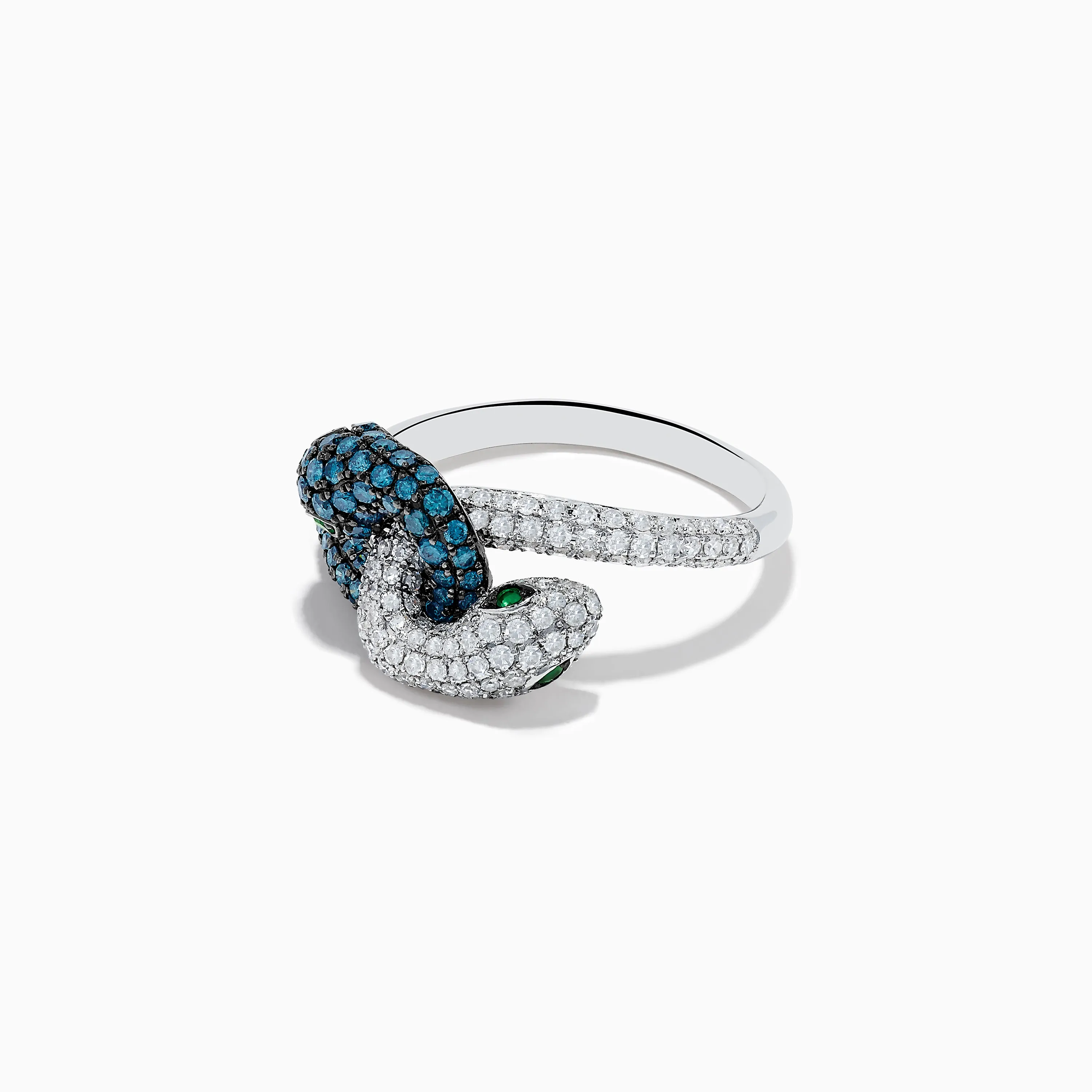 14K White Gold Blue and White Diamond Snake Ring