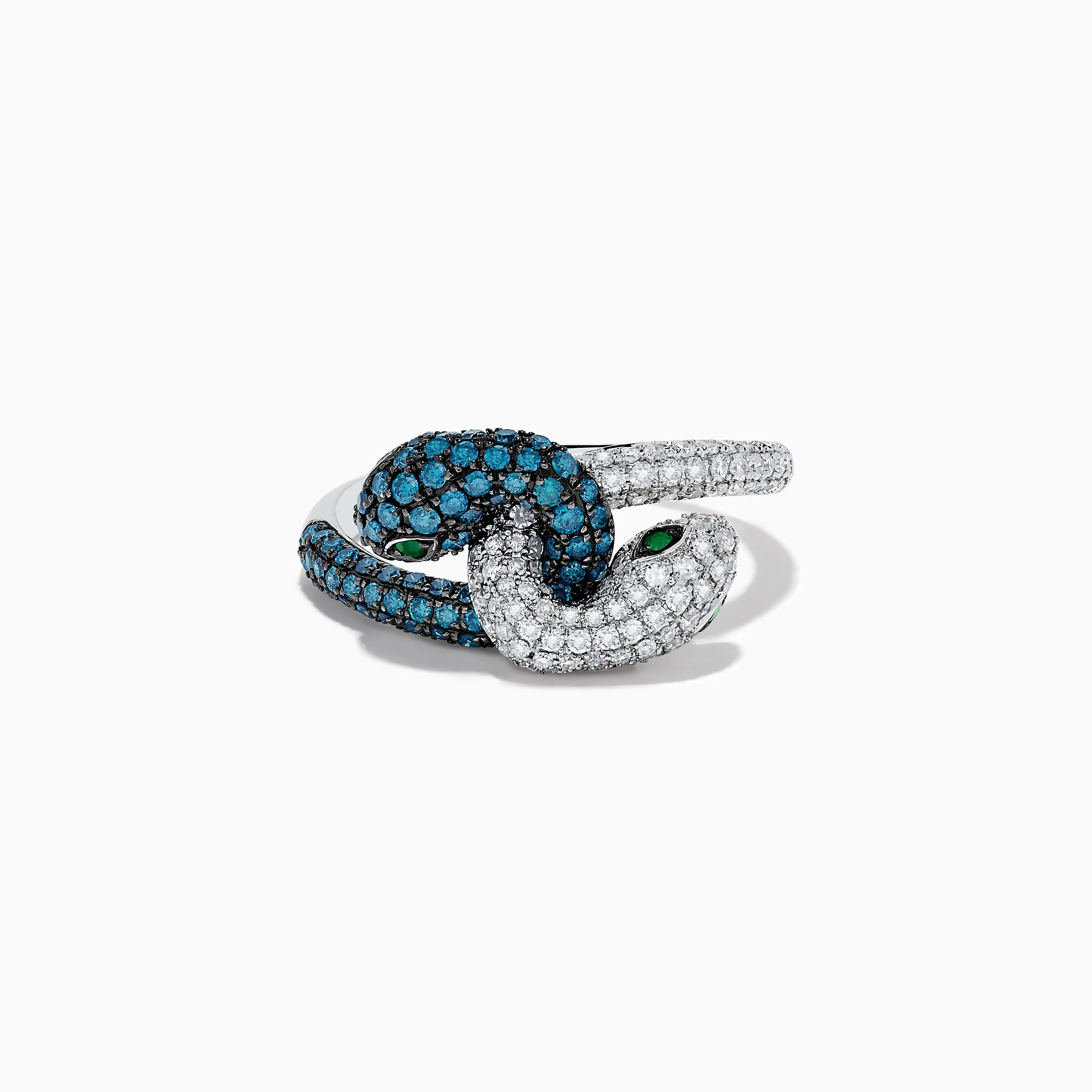 14K White Gold Blue and White Diamond Snake Ring