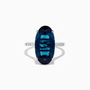 14K White Gold London Blue Topaz and Diamond Ring