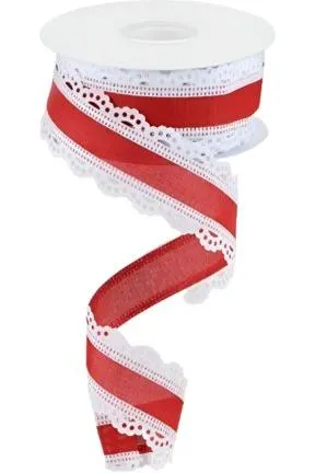 1.5" Scalloped Edge Ribbon: Red/White (10 Yard)