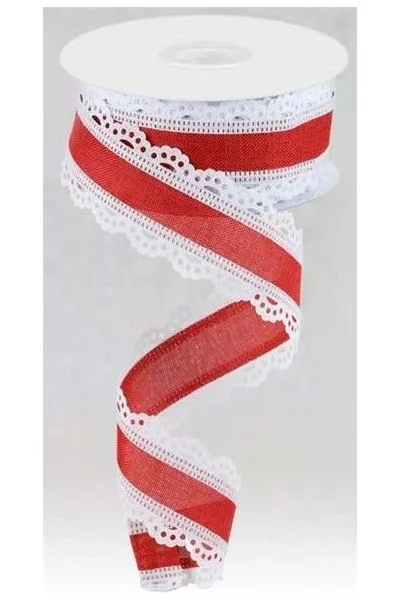 1.5" Scalloped Edge Ribbon: Red/White (10 Yard)