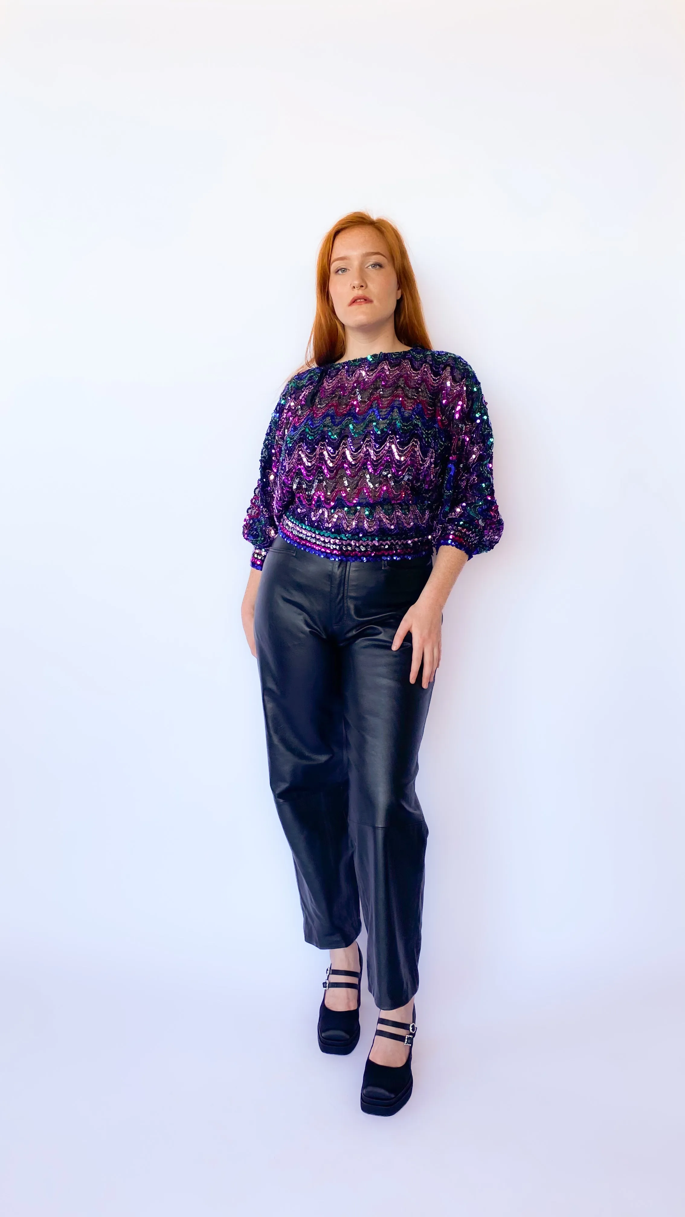 1980s Chevron Sequin Top, sz. M-1XL