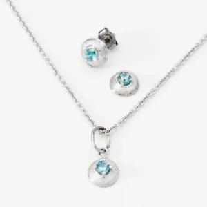 3.5mm Round Blue Zircon 14k white gold Suite