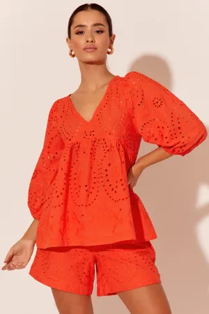 Adorne Vivienne Deco Broderie Top Tangerine