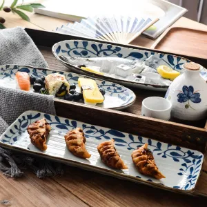 Akari Blue and White Japanese Sushi Dish