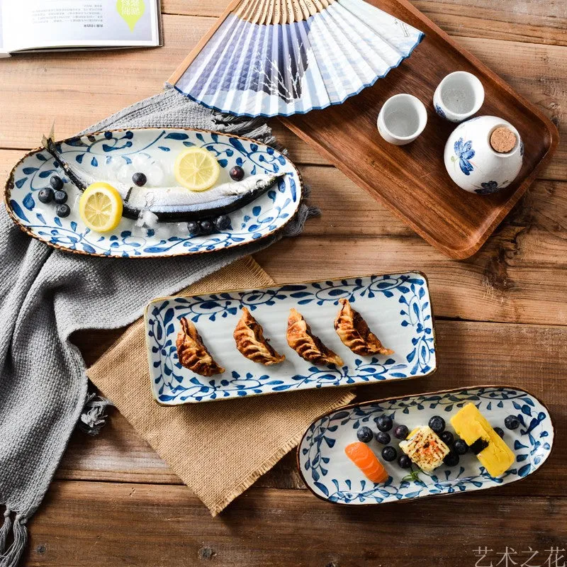 Akari Blue and White Japanese Sushi Dish