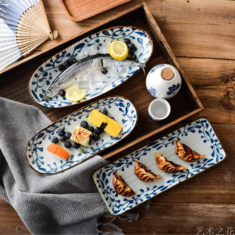 Akari Blue and White Japanese Sushi Dish