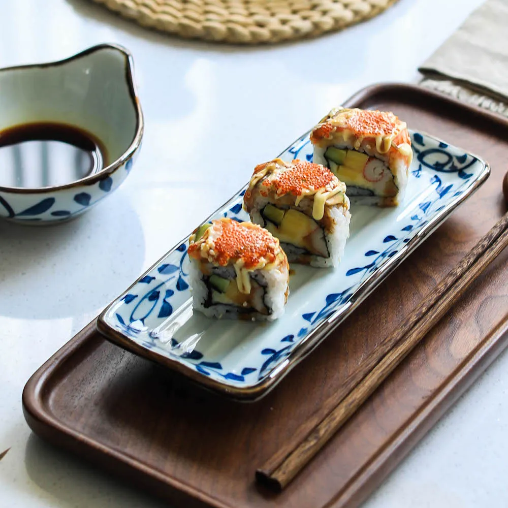 Akari Blue and White Japanese Sushi Dish