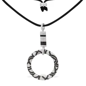 Black & white circle pendant adjustable nylon necklace - silver