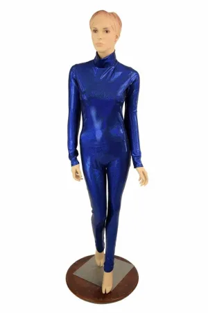 Blue Sparkly Jewel Turtle Neck Catsuit