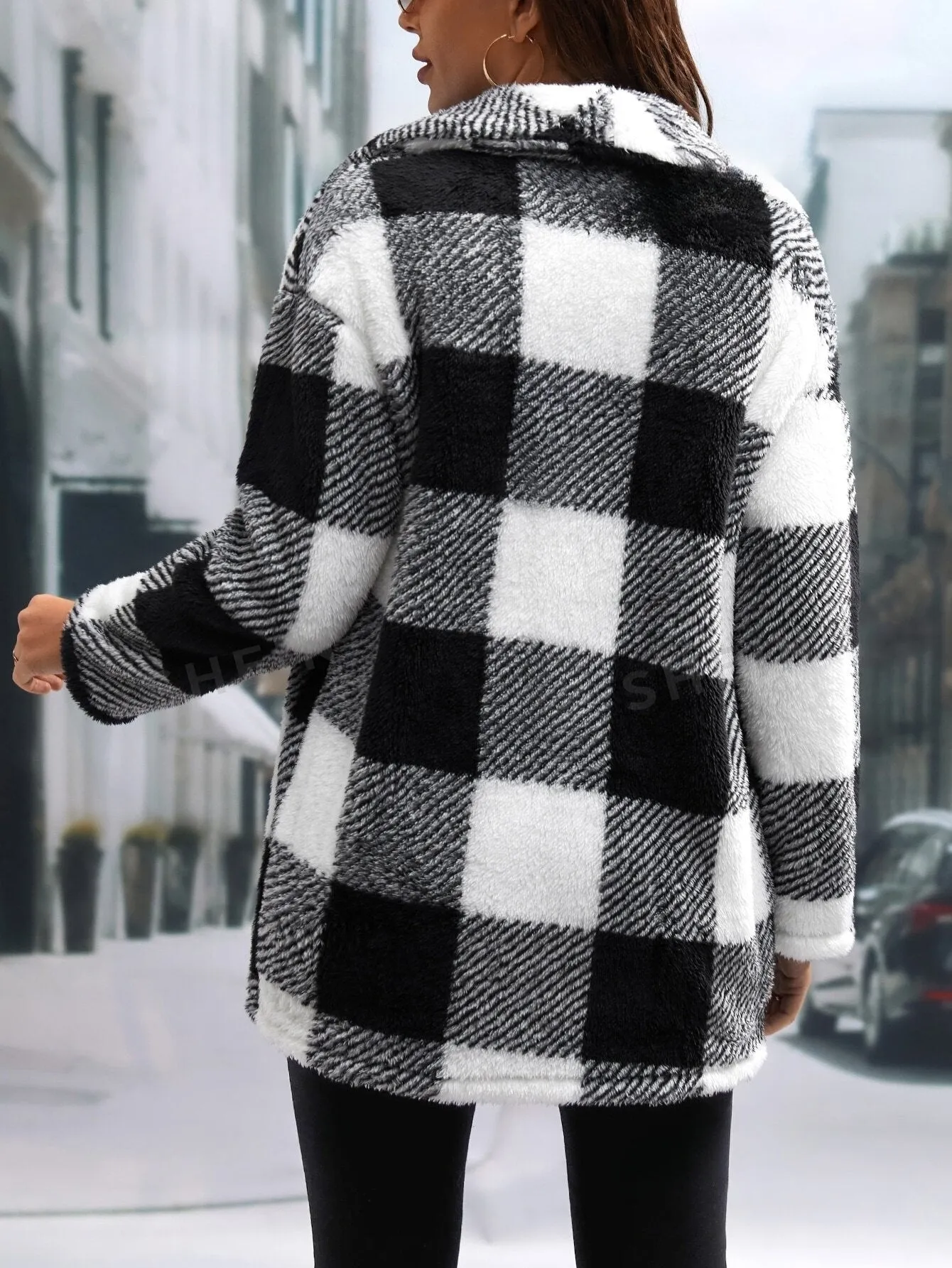 Buffalo Plaid Print Teddy Coat