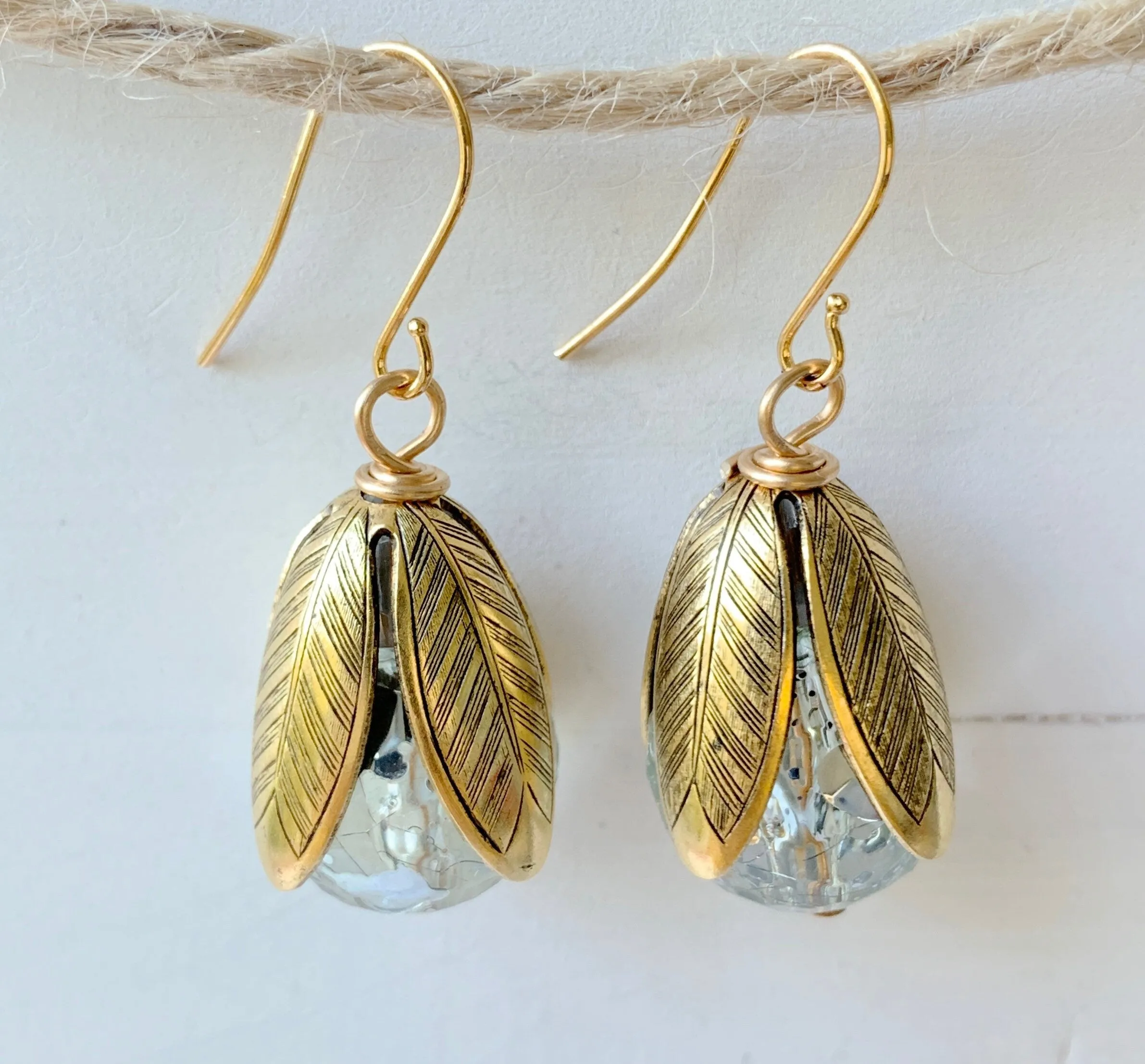 Crackle Lucite Bead Cap Earring in Denim