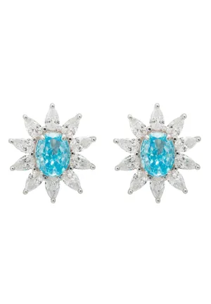 Daisy Gemstone Stud Earrings Blue Topaz Silver