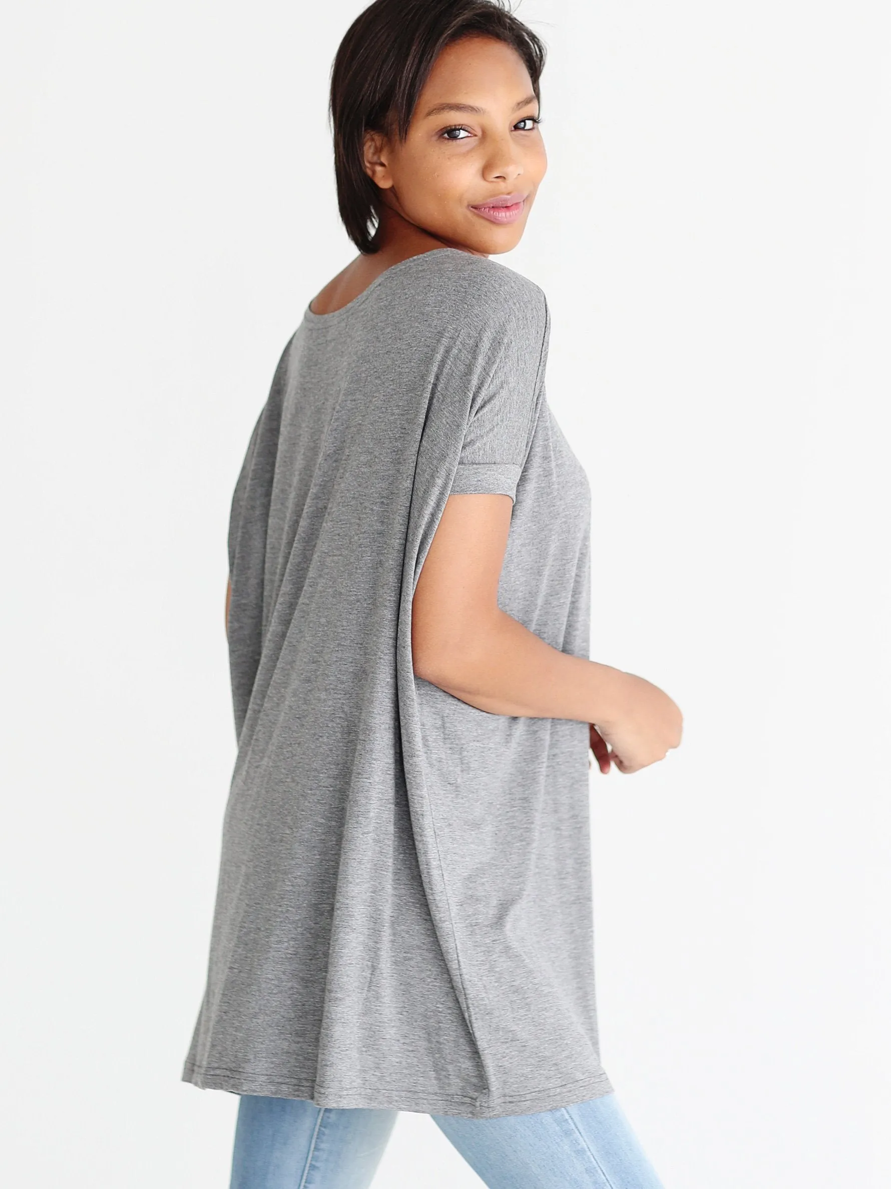 Dark Heather Gray Short Sleeve Tunic