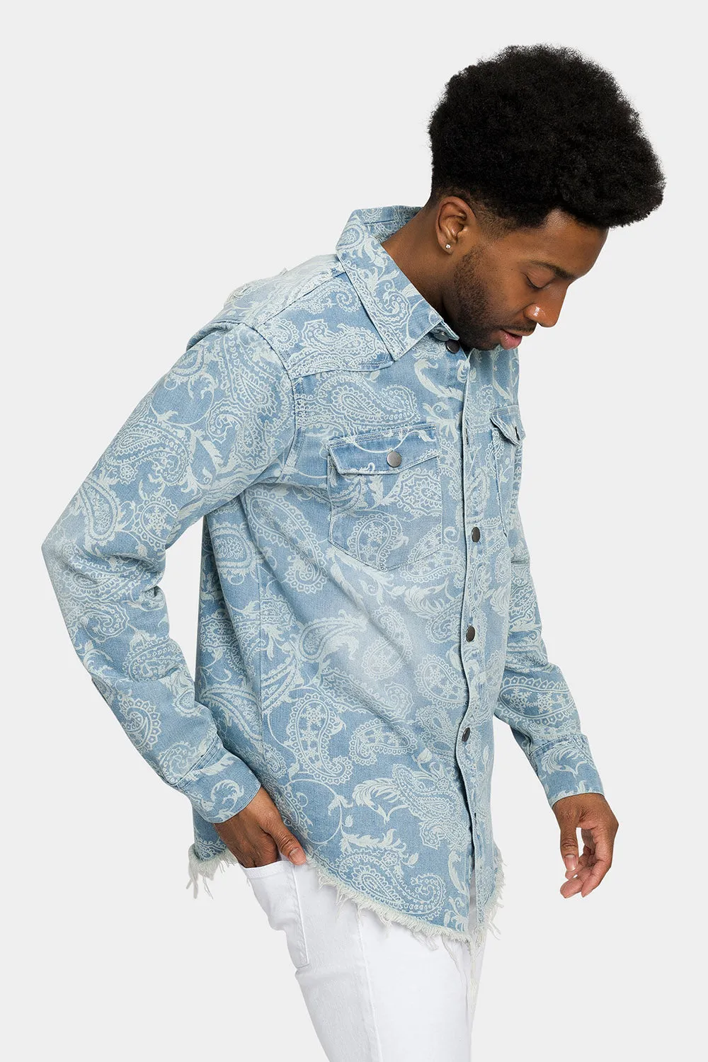 Faded Bandana Paisley Denim Overshirt