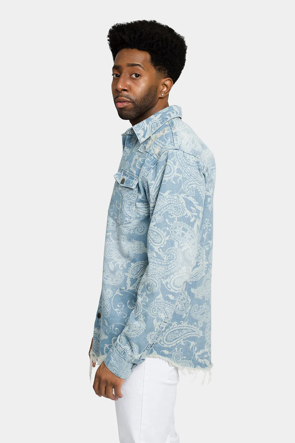 Faded Bandana Paisley Denim Overshirt