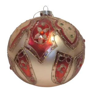 Glass Gold/Red Ornament with Gems/Glitter 6"