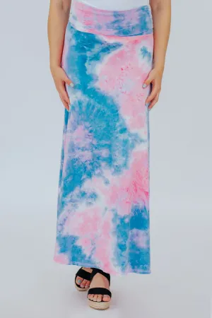 Go Wild Tie Dye Print Maxi Skirt in Pink