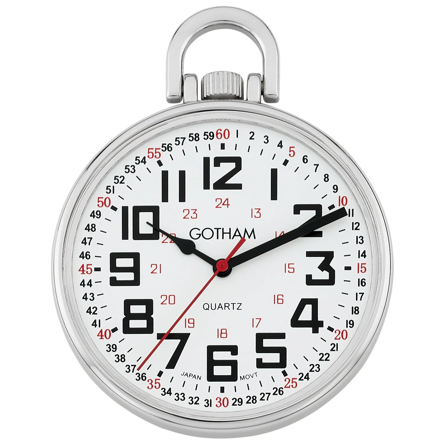 Gotham Men's Silver-Tone Slim Railroad 24 Hour Open Face Quartz Pocket Watch # GWC15029S