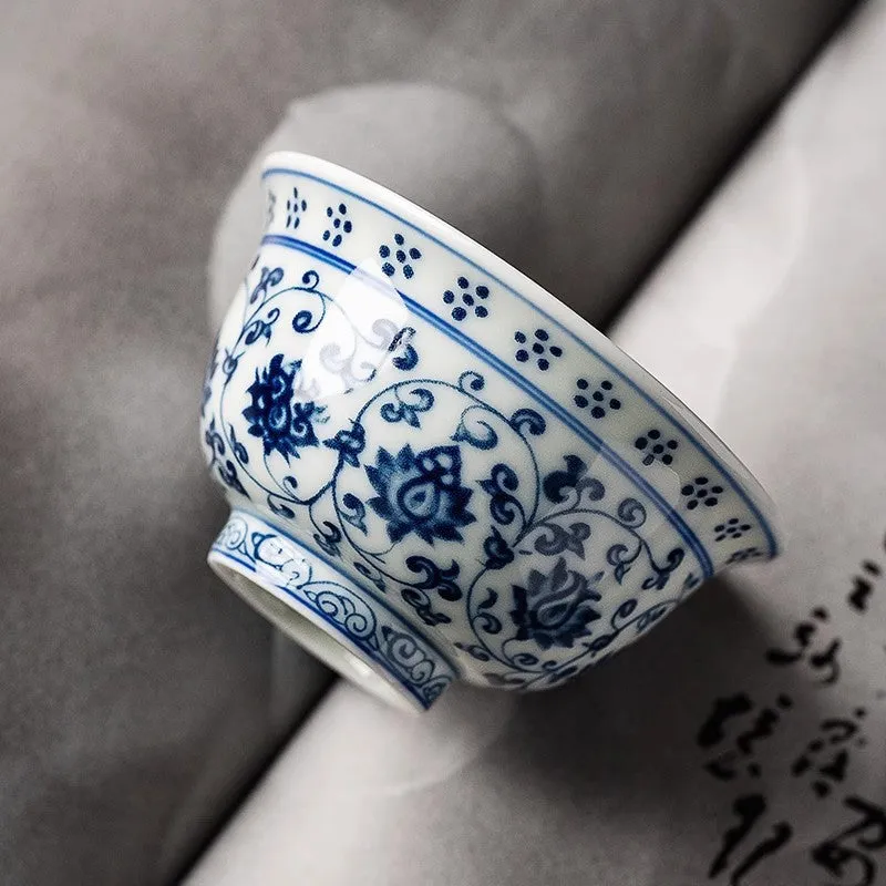 Handcrafted Blue and White Lotus Porcelain Tea Cup