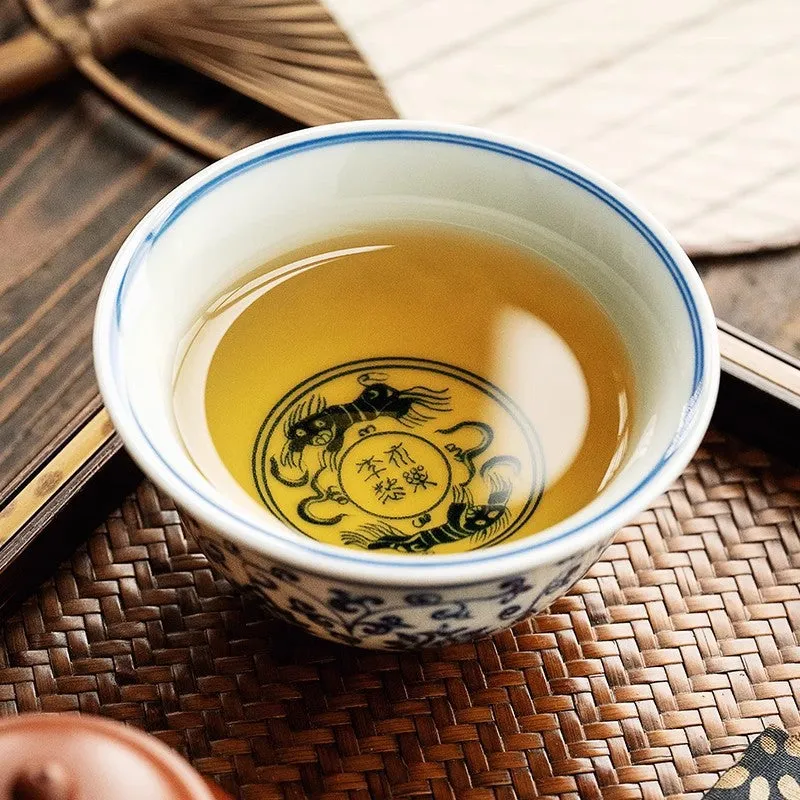 Handcrafted Blue and White Lotus Porcelain Tea Cup