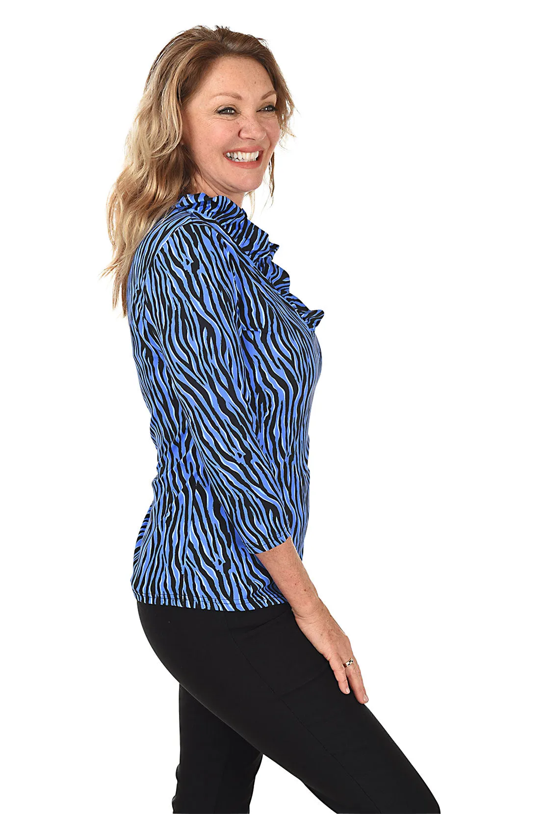 Hypnotic Zebra Ruffle Neck UPF50  Top