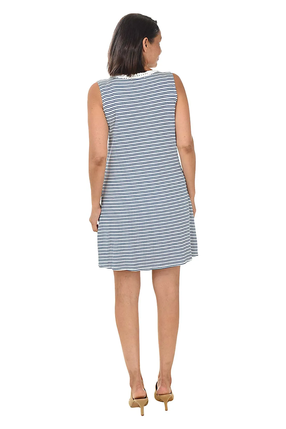 Lace Neck Striped Rib Knit Dress