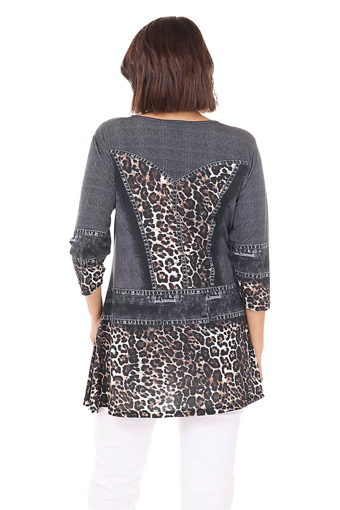 Leopard Denim Jacket Printed Knit Tunic