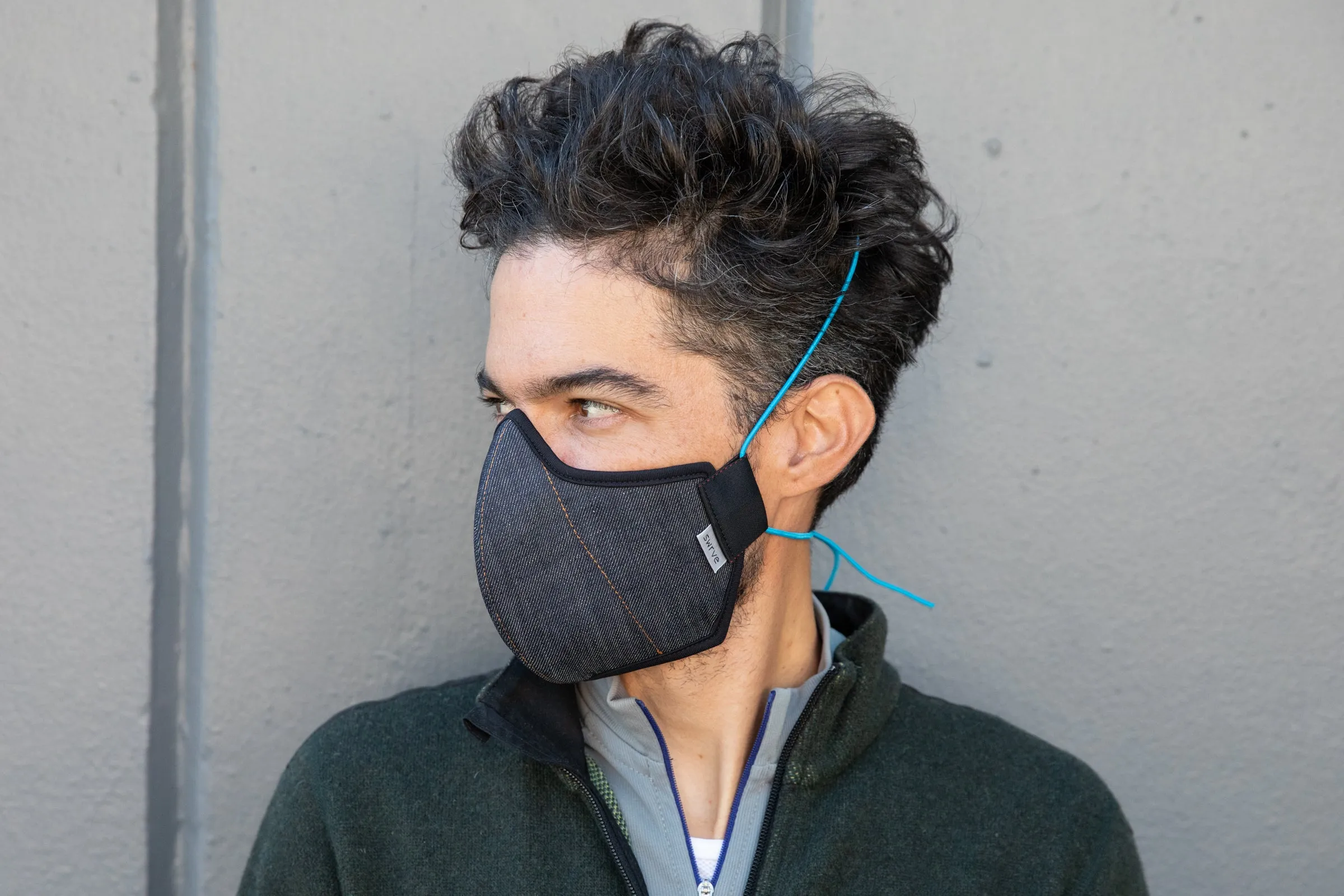 LONG indigo cotton/linen denim MASK