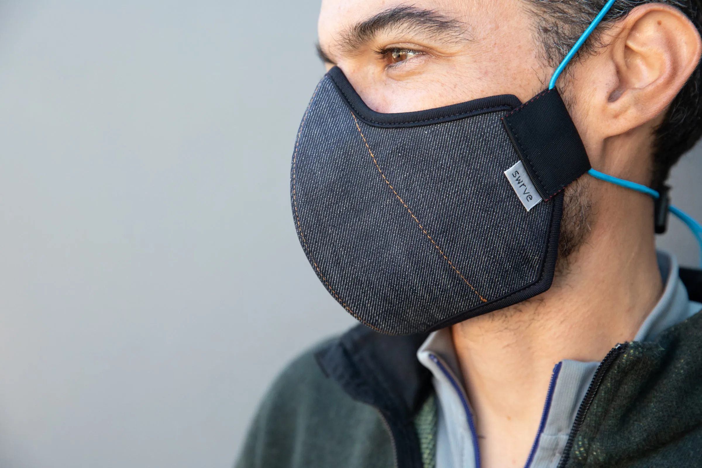 LONG indigo cotton/linen denim MASK