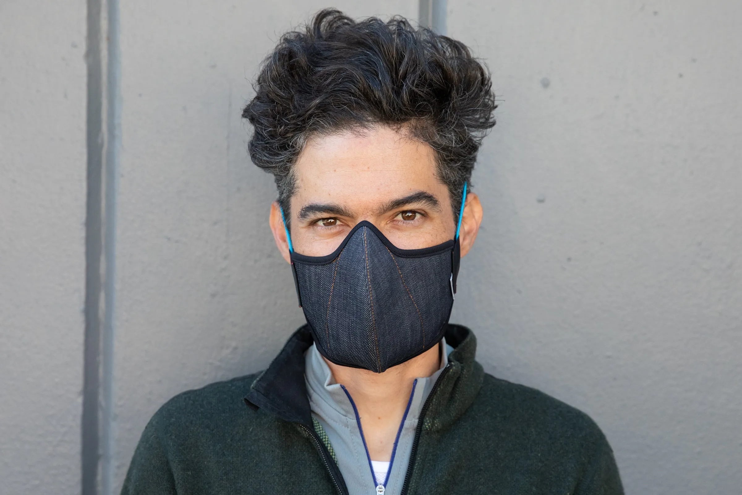 LONG indigo cotton/linen denim MASK