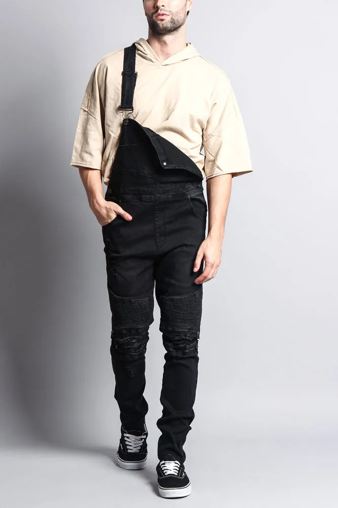 Men's Distressed Denim Overalls