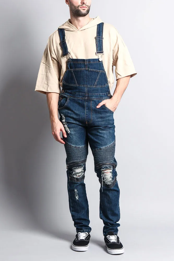 Men's Distressed Denim Overalls