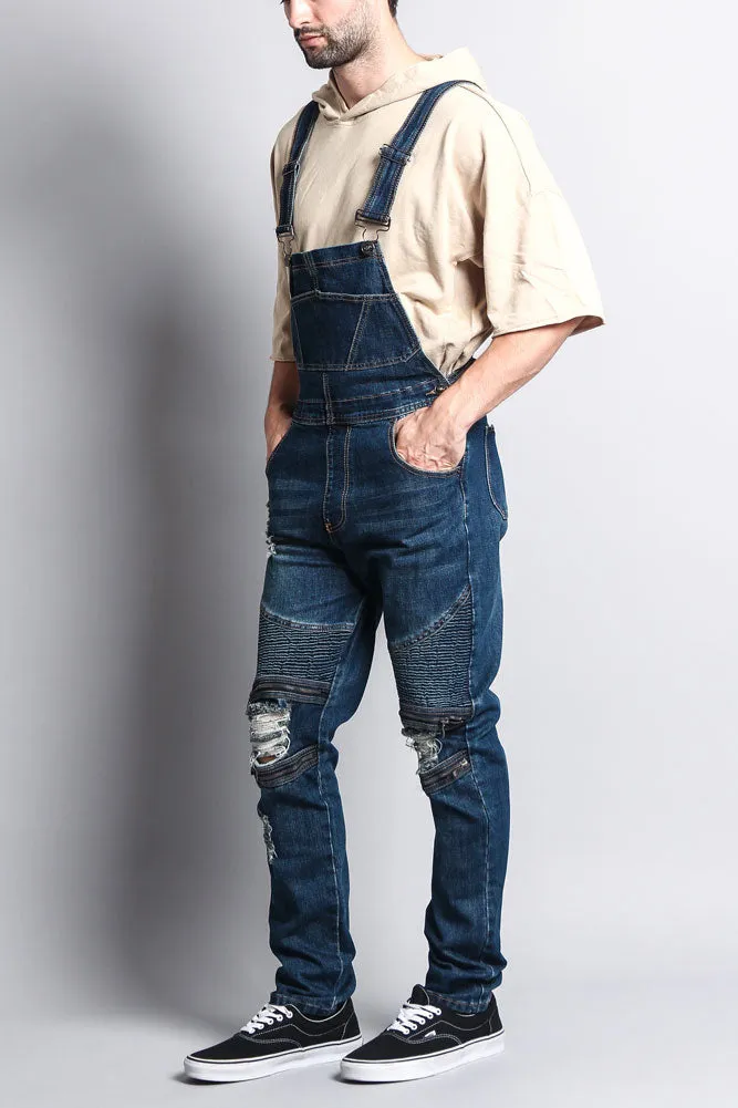 Men's Distressed Denim Overalls