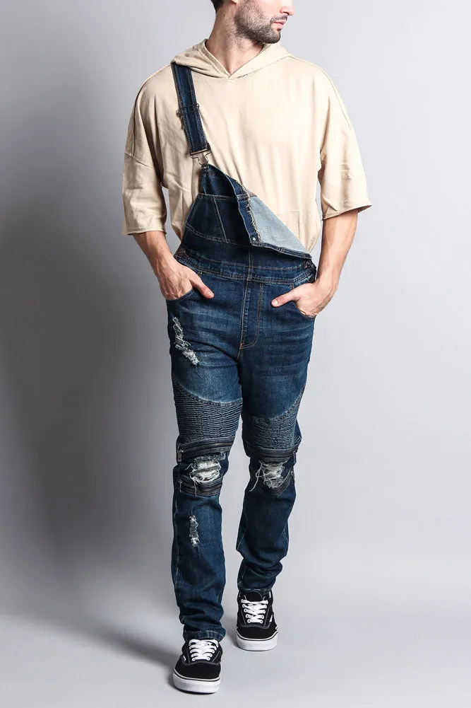 Men's Distressed Denim Overalls