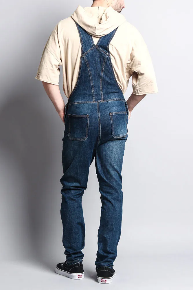 Men's Distressed Denim Overalls