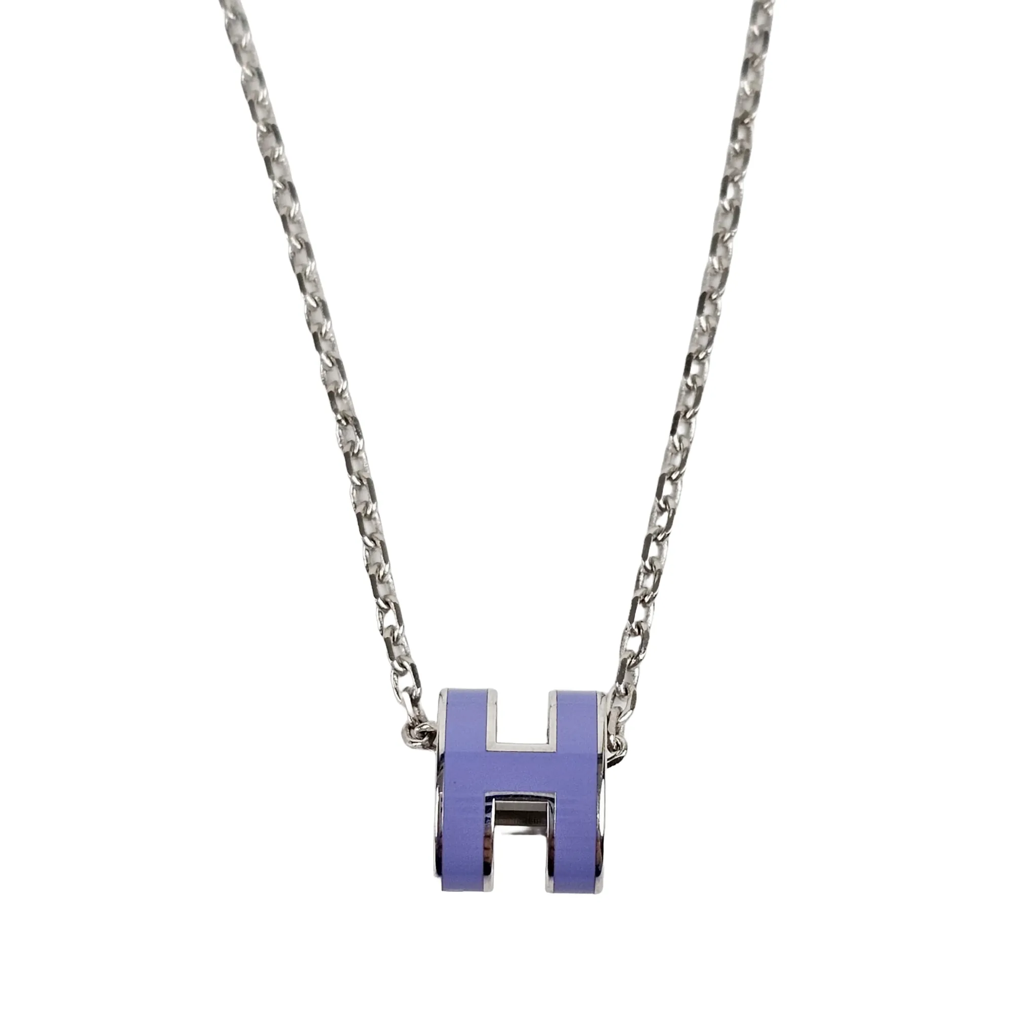 Mini Pop H Lilas Lacquered Metal with Palladium-plated Hardware necklace