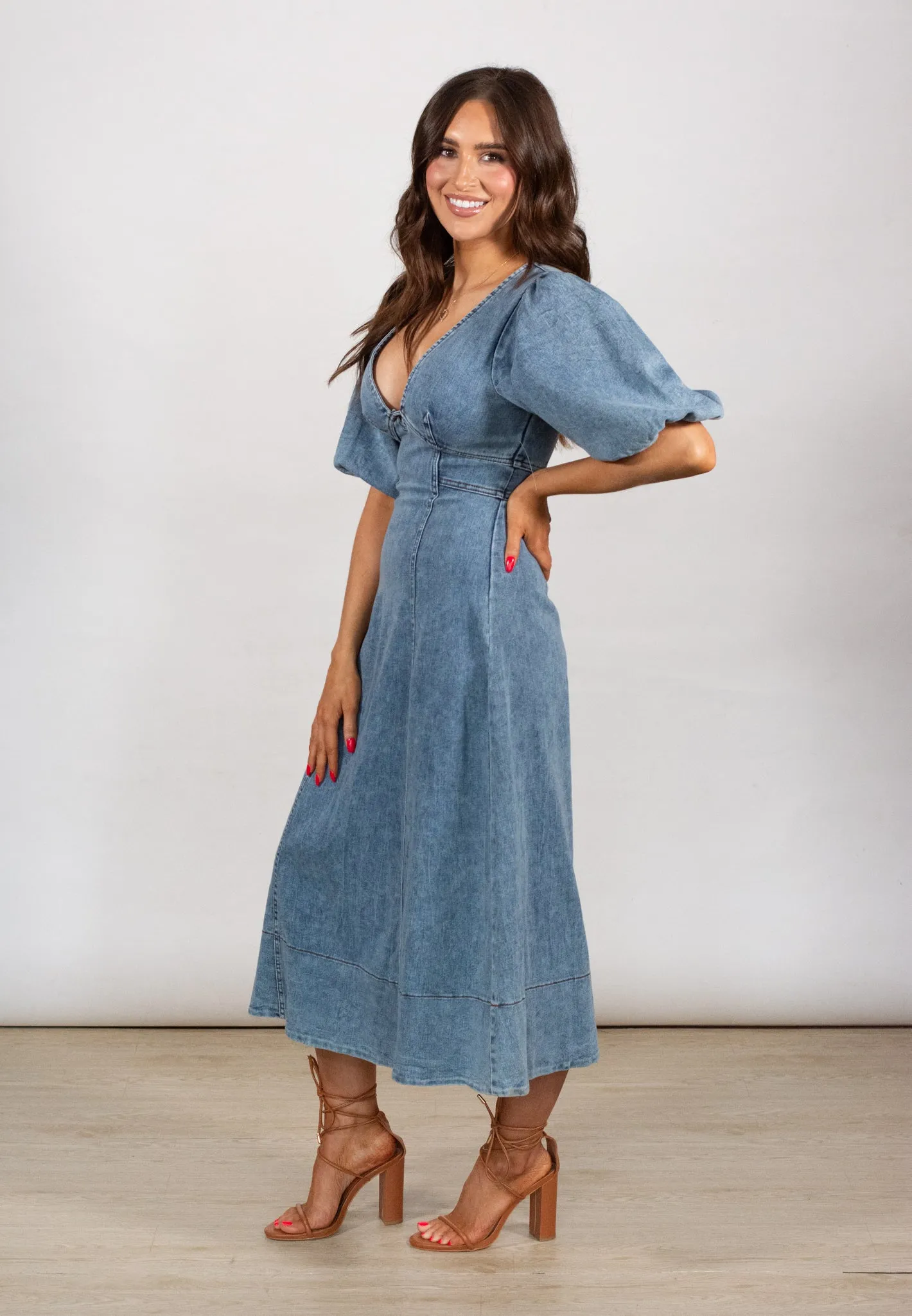 Now Or Never Denim Midi Dress