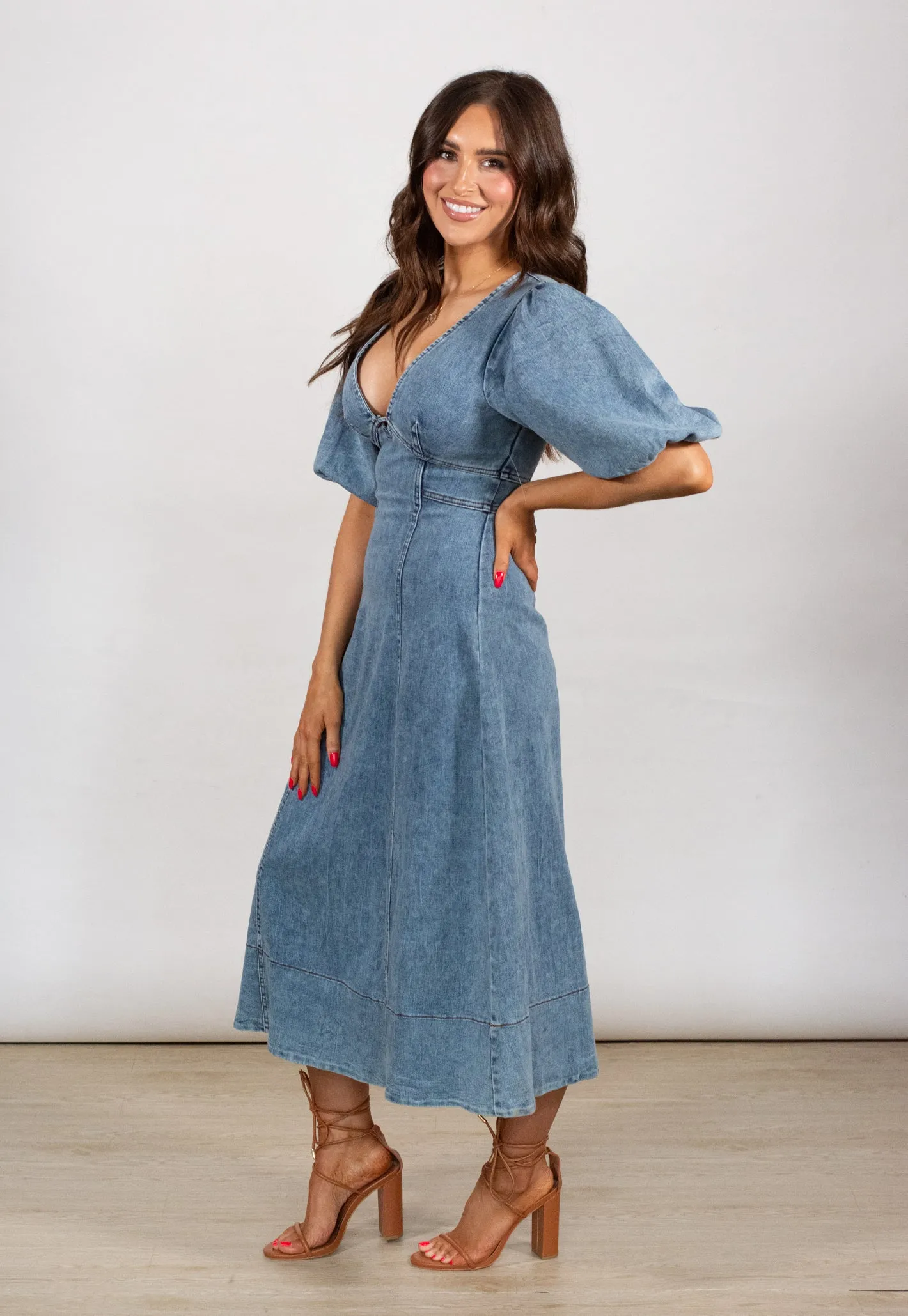 Now Or Never Denim Midi Dress