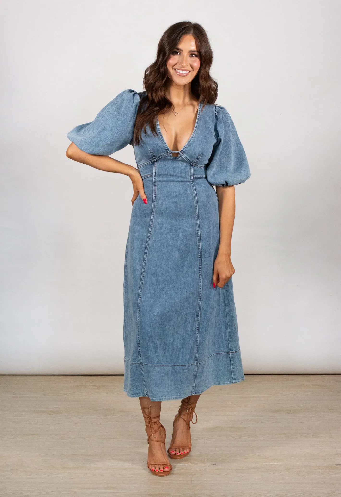 Now Or Never Denim Midi Dress