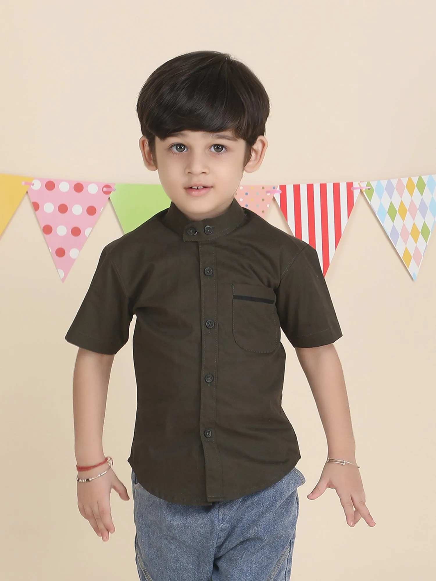 Polka Tots Half sleeves Solid Shirt - Green