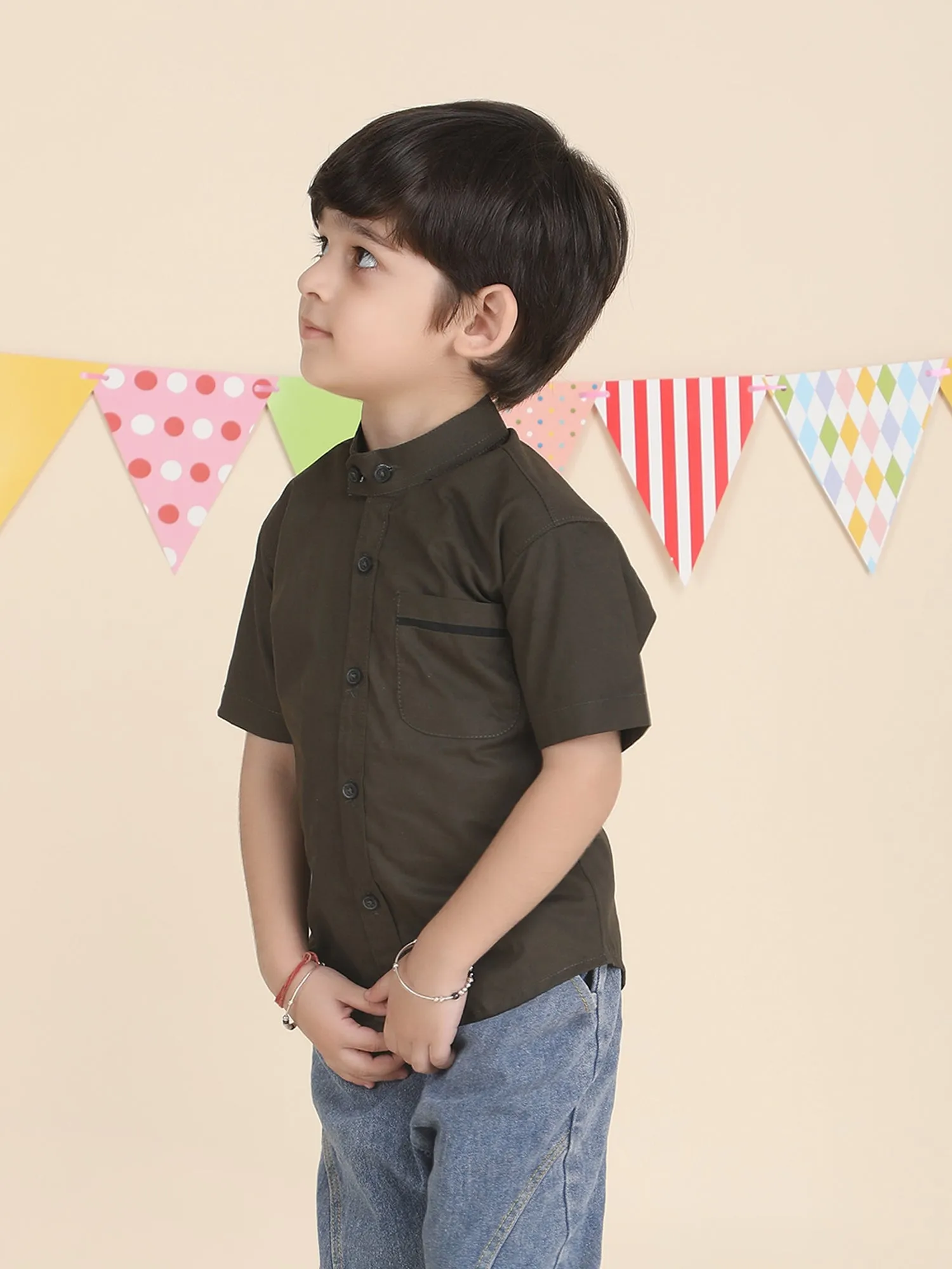 Polka Tots Half sleeves Solid Shirt - Green