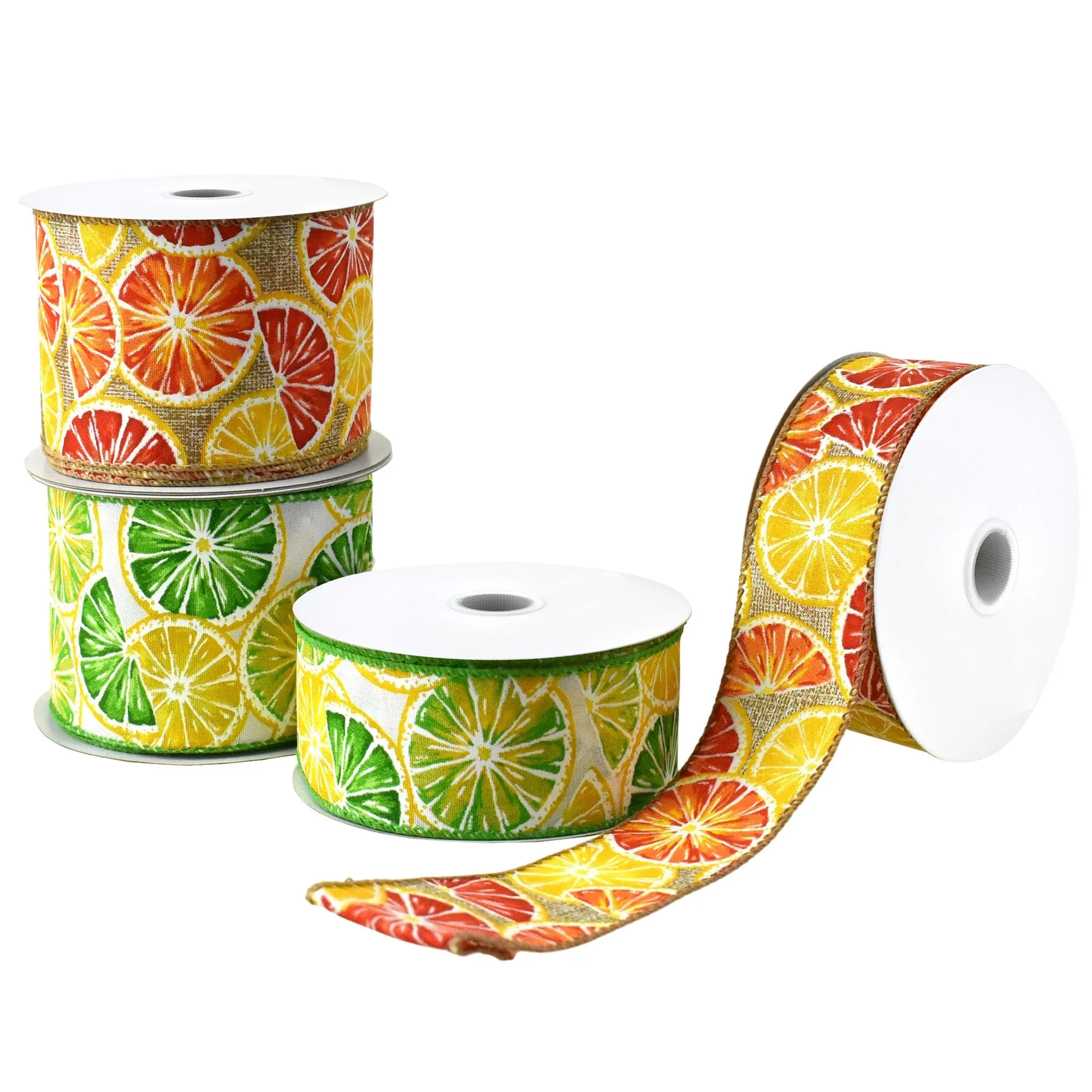 Printed Lemon Citrus Wired Ribbon, 10-yard