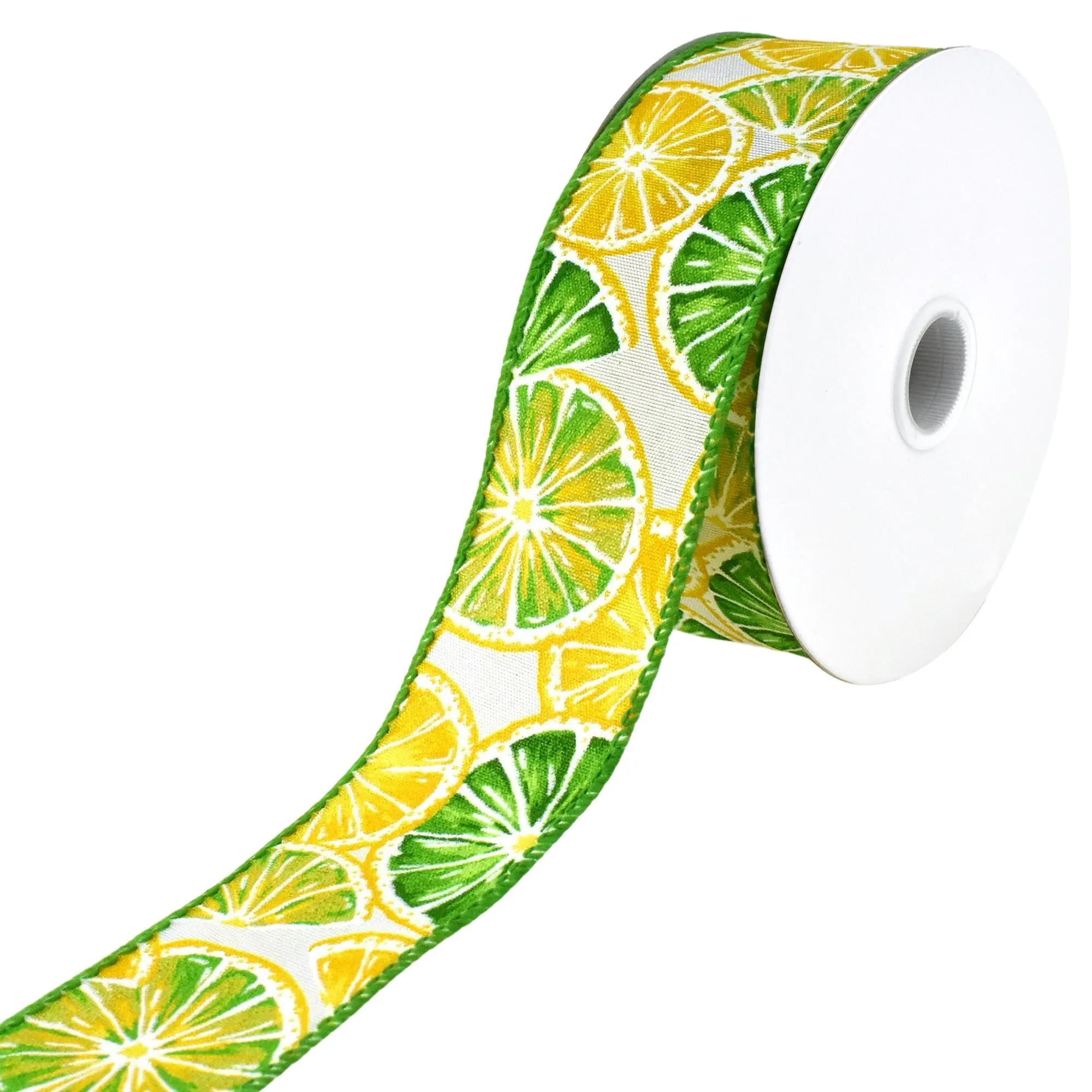 Printed Lemon Citrus Wired Ribbon, 10-yard