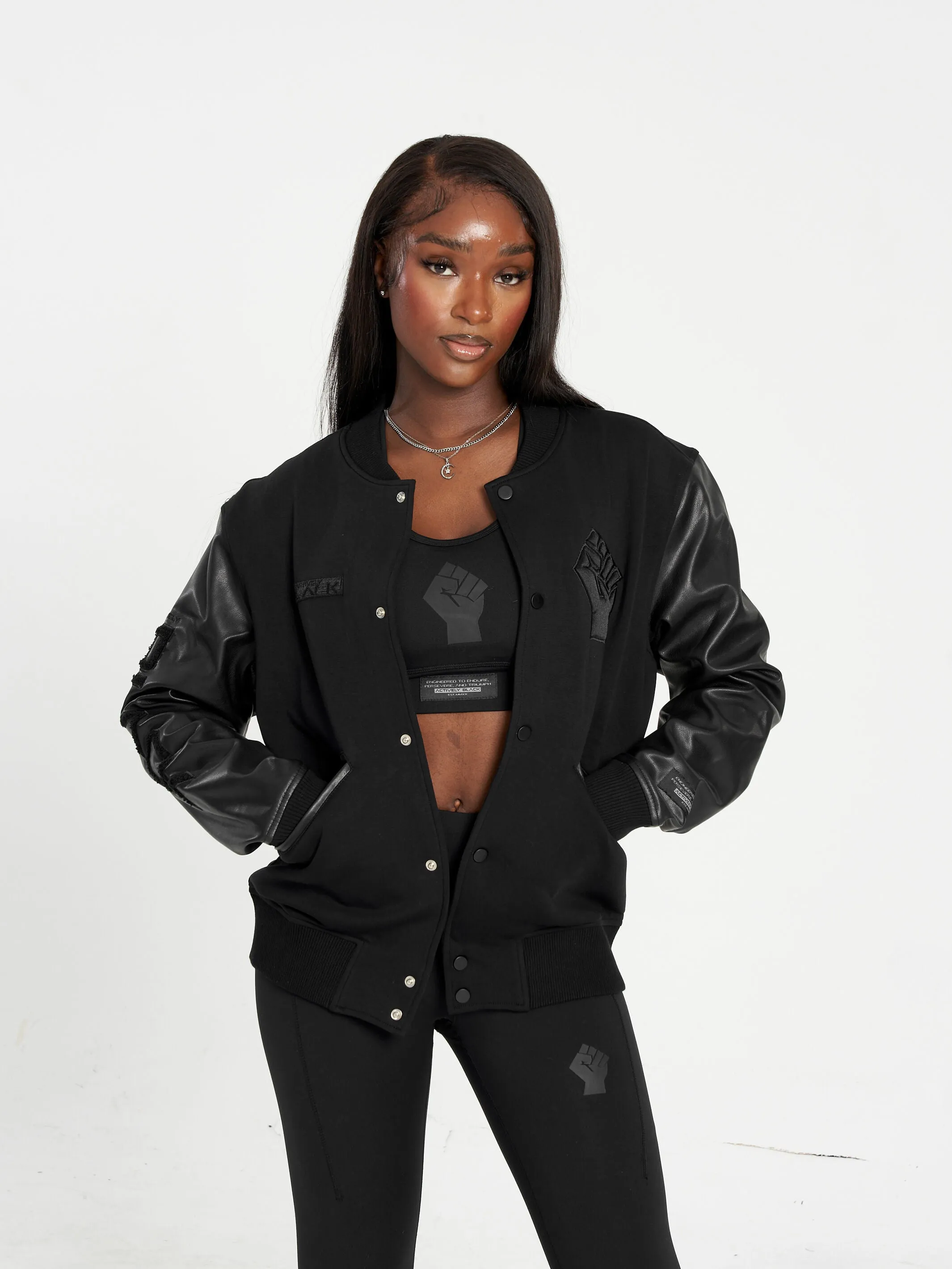 Unisex Black Fist Varsity Jacket