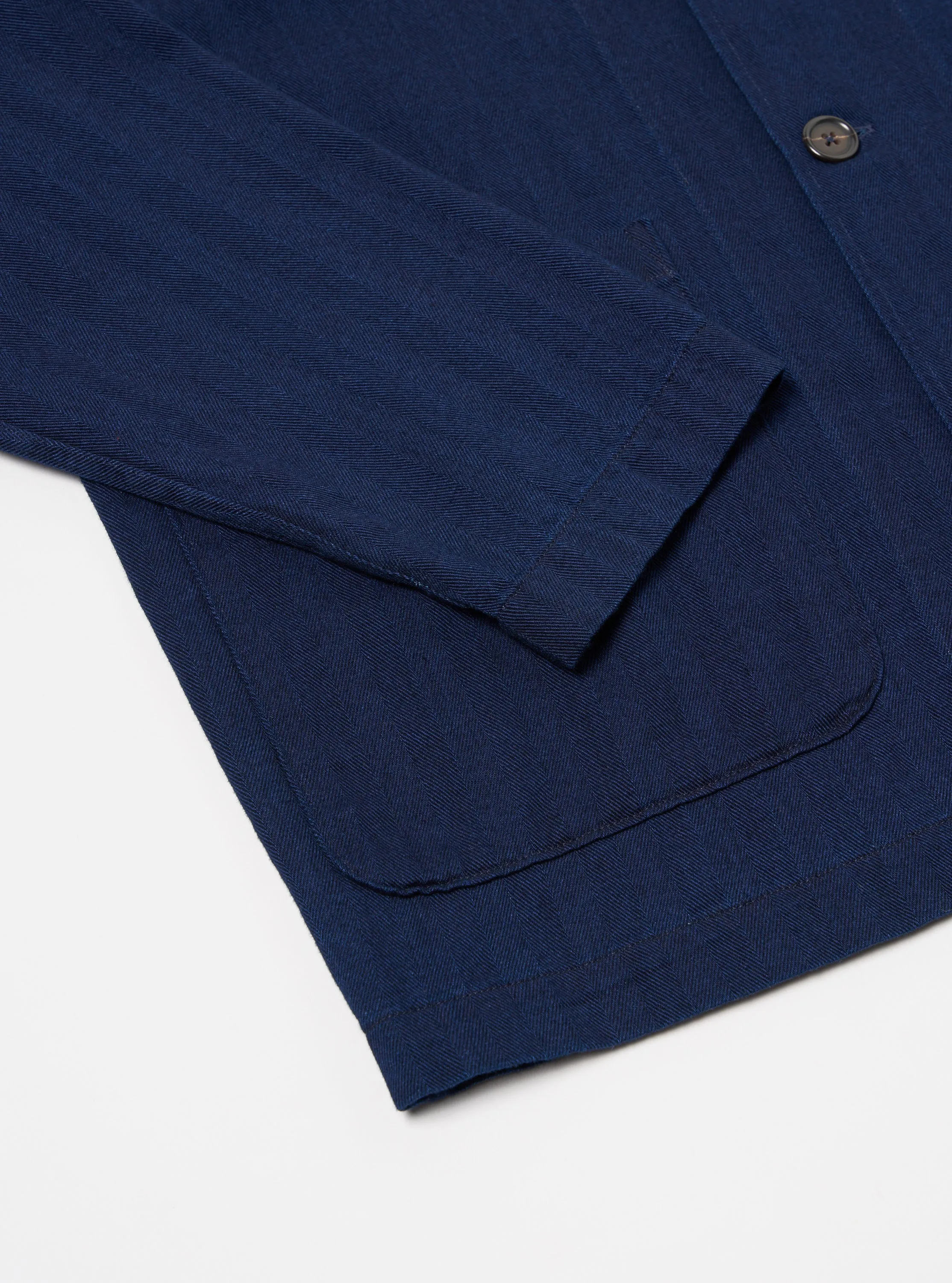 Universal Works Bakers Overshirt in Indigo Herringbone Denim