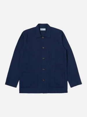 Universal Works Bakers Overshirt in Indigo Herringbone Denim