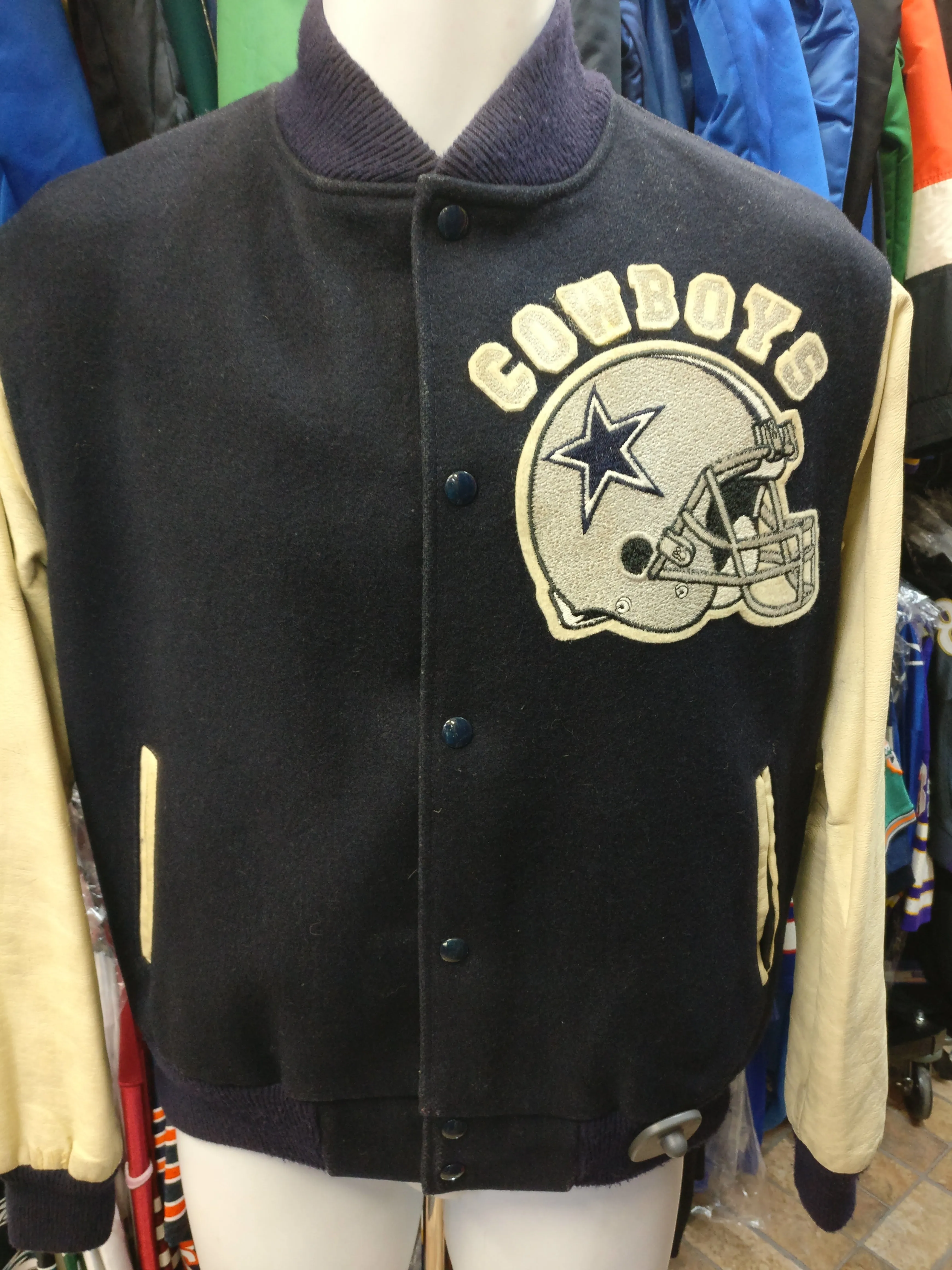 Vintage 80s DALLAS COWBOYS NFL Back Patch Chalk Line Varsity Jacket S