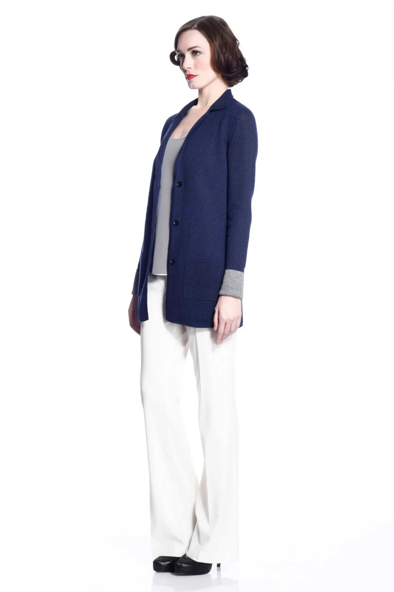 Vivian Reversible Wool Cardigan/jacket - Navy/Grey