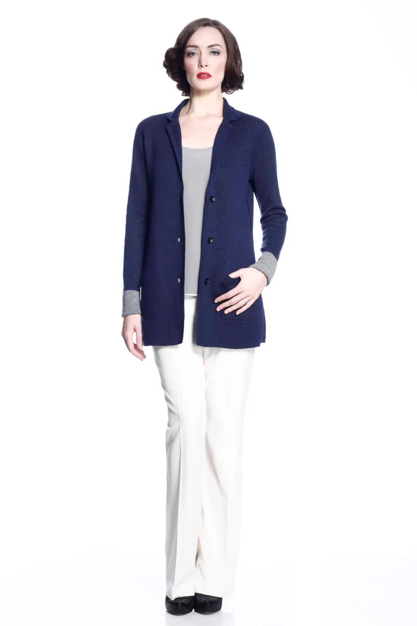 Vivian Reversible Wool Cardigan/jacket - Navy/Grey